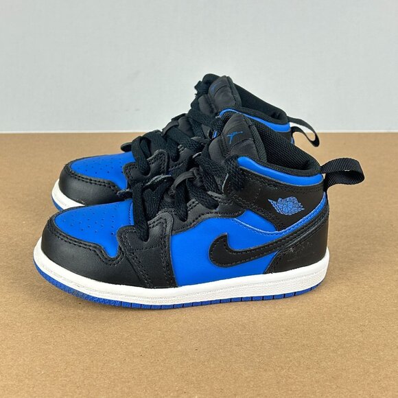 Jordan Other - Air Jordan 1 Mid Leather Athletic Sneakers Kids 8C Royal Blue Black Lace Up